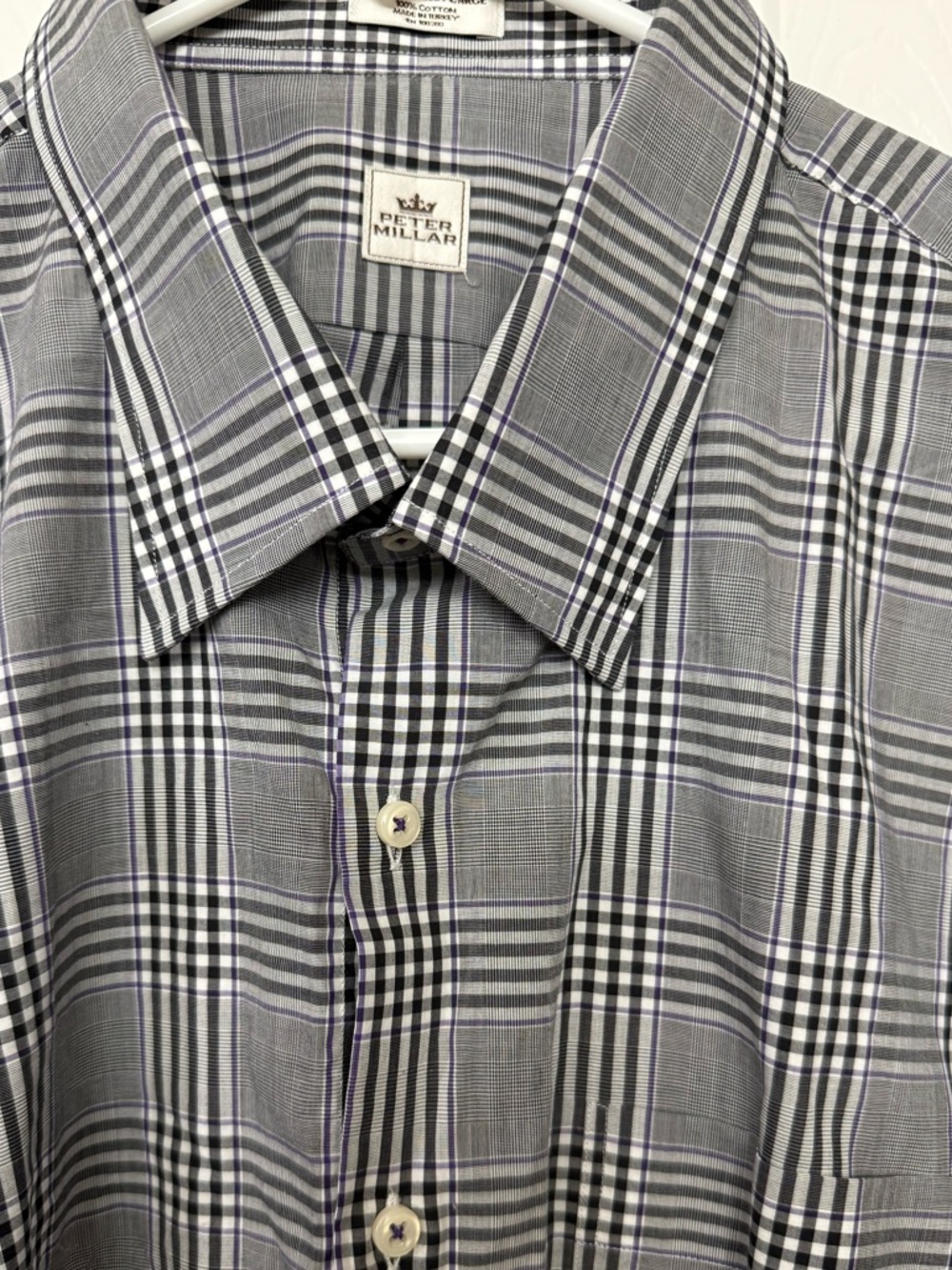 Peter Millar Gray, Purple (small lines)and Black Plaid Dress Shirt